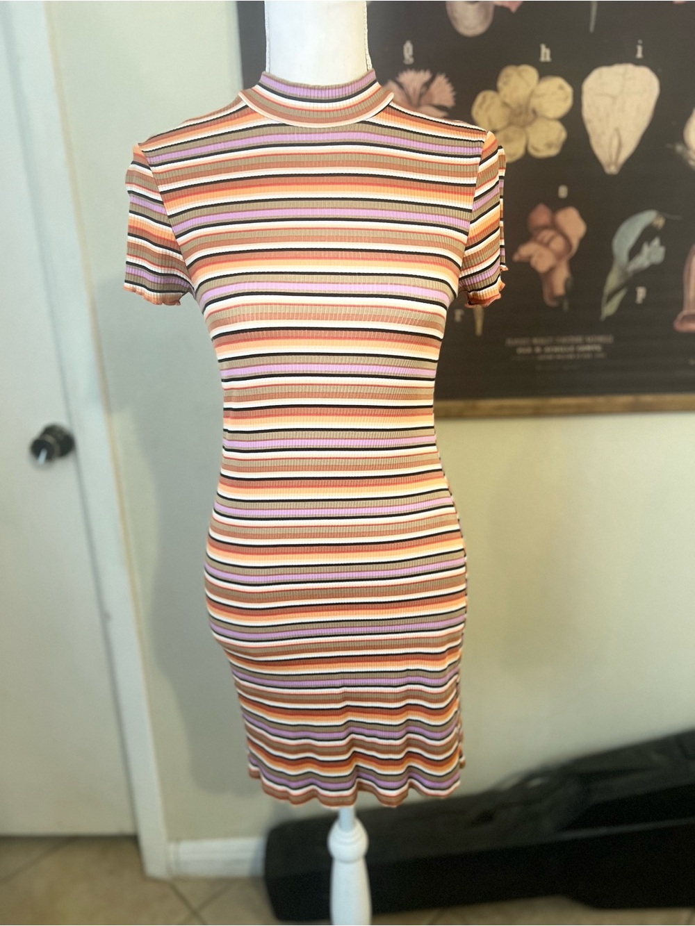 Billabong Striped Ribbed Mock Neck Bodycon Mini Dress